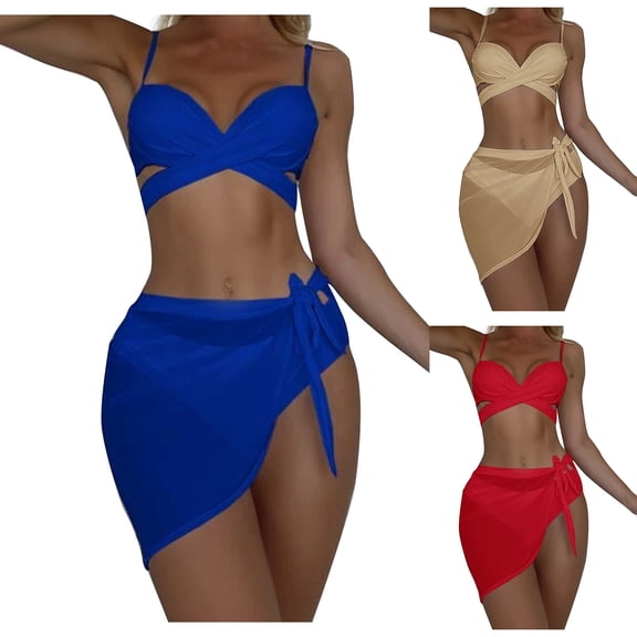 Lovzfmll 3 Piece Bikini Sets for Women, Triangle Bikini with Beach Cover Up, Adjustable and Padded