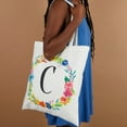 thumbnail image 3 of Set of 2 Reusable Monogram Letter C Personalized Canvas Tote Bags for Women, Floral Design (29 Inches), 3 of 7