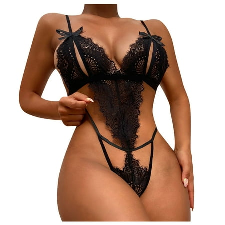 

Qcmgmg Sexy Teddy Lingerie for Women Lace Floral Open Crotch Bodysuit Women Sleepwear Nightgown Eyelash Babydoll