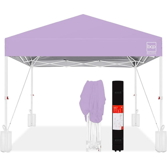 10x10ft 1-Person Setup Pop Up Canopy Tent Instant Portable Shelter w/ 1-Button Push, Case, 4 Weight Bags - Lilac/White