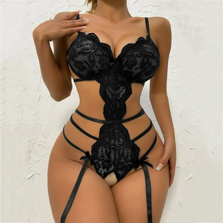 

ELFINDEA Ladies Erotic Lingerie Sexy Strap Lace Hollow Set Without Steel Rings