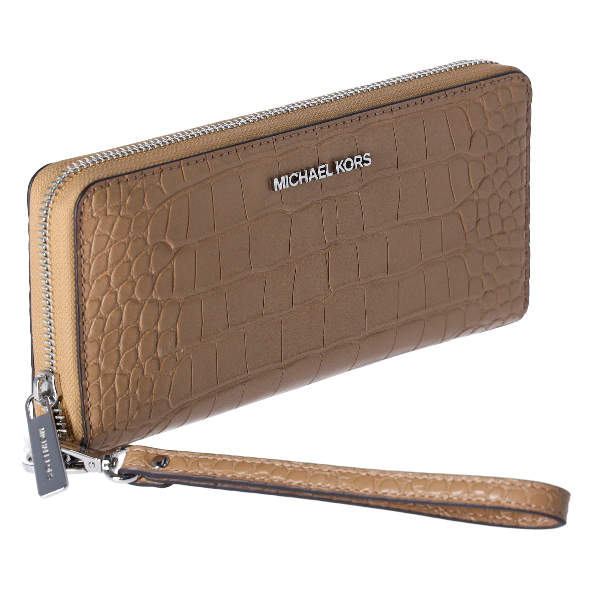 Michael Kors Jet Set Travel Camel Embossed Leather Wristlet Unisex