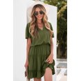 thumbnail image 3 of ABPHQTO Mini vestido verde con cuello en V y volantes para mujer, 3 of 5