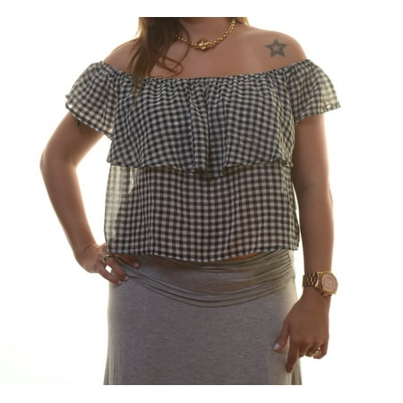 GUESS Women's Flutter Sleeve Plaid Print Ruffled Crop Top Size XL