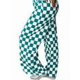 thumbnail image 2 of Women Casual Checkered Pants Elastic Waist Comfy Loose Wide Leg Pants with Pockets Green XL, 2 of 7