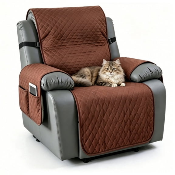 WYAJU Recliner Chair Cover, Anti-Slip Reversible Recliner Slipcover Washable Couch Cover Recliner Pet Furniture Protector with Side Pockets Elastic Straps for Dogs Cats(23.6", Brown)