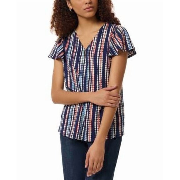 Jones New York Petite Printed Flutter-Sleeve Pacific NavyPink PXL