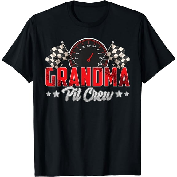Racing Pit Crew Grandma Checkered Flag Graphic for Women Short Sleeve T-Shirt