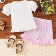 thumbnail image 4 of HCNTES Toddler Girl Outfit Lace Trimmed Cartoon Embroidered Bubble Sleeve Top With Giraffe Birthday Theme Set 2-Piece Set for Daily Wear Summer Girl Clothes, 4 of 9