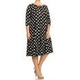 thumbnail image 2 of Women's Plus Size Loose Fit Scoop Neck 3/4 Sleeve Polka Dot Patterned A-Line Long Dress, 2 of 5