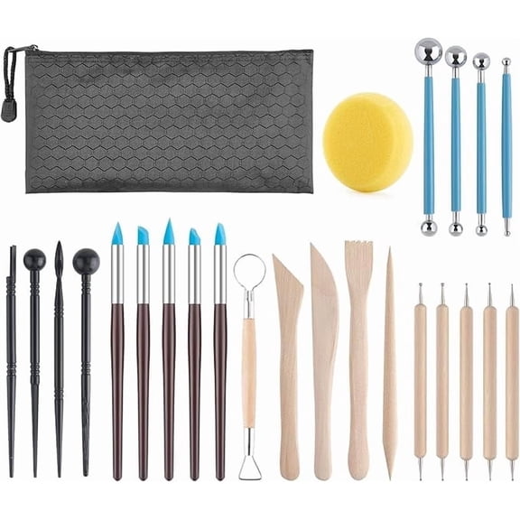 25 PCS Ceramics Polymer Clay Sculpting Modeling Pottery Tools Kit, Air Dry Clay for Adults, Pottery Craft, Dotting, Baking, Carving, Drawing, Molding, Modeling, Shaping