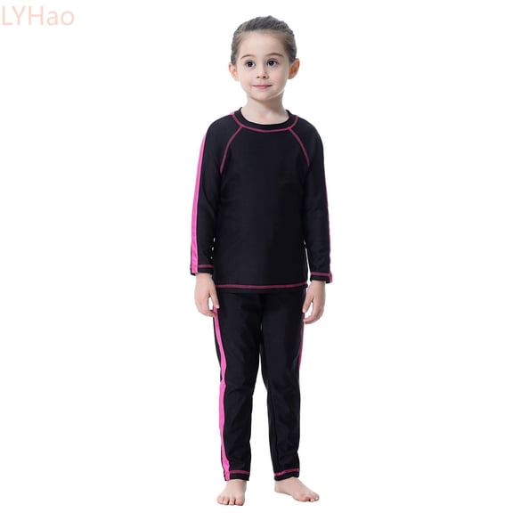 LYHao Full Coverage Girls Swimwear Long Sleeve Swim Shirt And Swim Pants With For Beach Pool Swimming,Swimwear Sets 2-3 Years Black