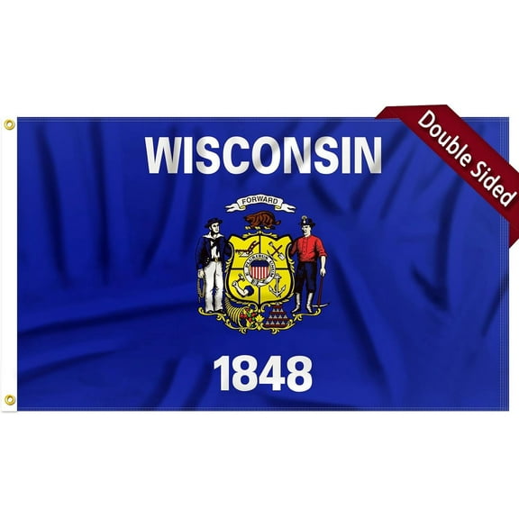 FLAGWIN Wisconsin Flag 3x5 FT - 3 Ply Double Sided Polyester Wisconsin State Flag with Brass Grommets - Vivid Color and Fade Proof State of Wisconsin Flag 3x5 Outdoor