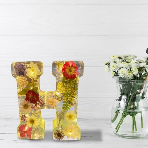 Herrnalise Floral 26 Letters Resin Night Light,Handmade Dried Flower Letters Night Light,Floral 26 Letters Resin Night Light Personalized Name Creative Letter Lamp,Gift for Family & Friend,Letter H