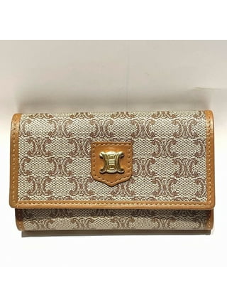 Celine Vintage Macadam Pattern Square Shoulder Bag Pochette PVC Leather  Beige