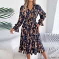 thumbnail image 2 of CHUMUD Summer Dress for Women Ruffle Long Sleeve Crew Neck Stretch Waist A Line Floral Midi Dress Casual, 2 of 8