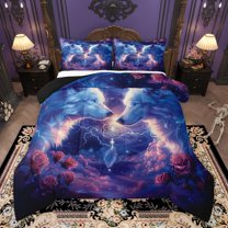 Manfei Animal White Wolf 3 Pieces Queen Comforter Set for Boys Girls,Rose Bohemian Dreamcatcher Ultra Soft Bedding Sets,Galaxy Universe Bedding Comforter Set,Luxury Bedroom Decor,Reversible