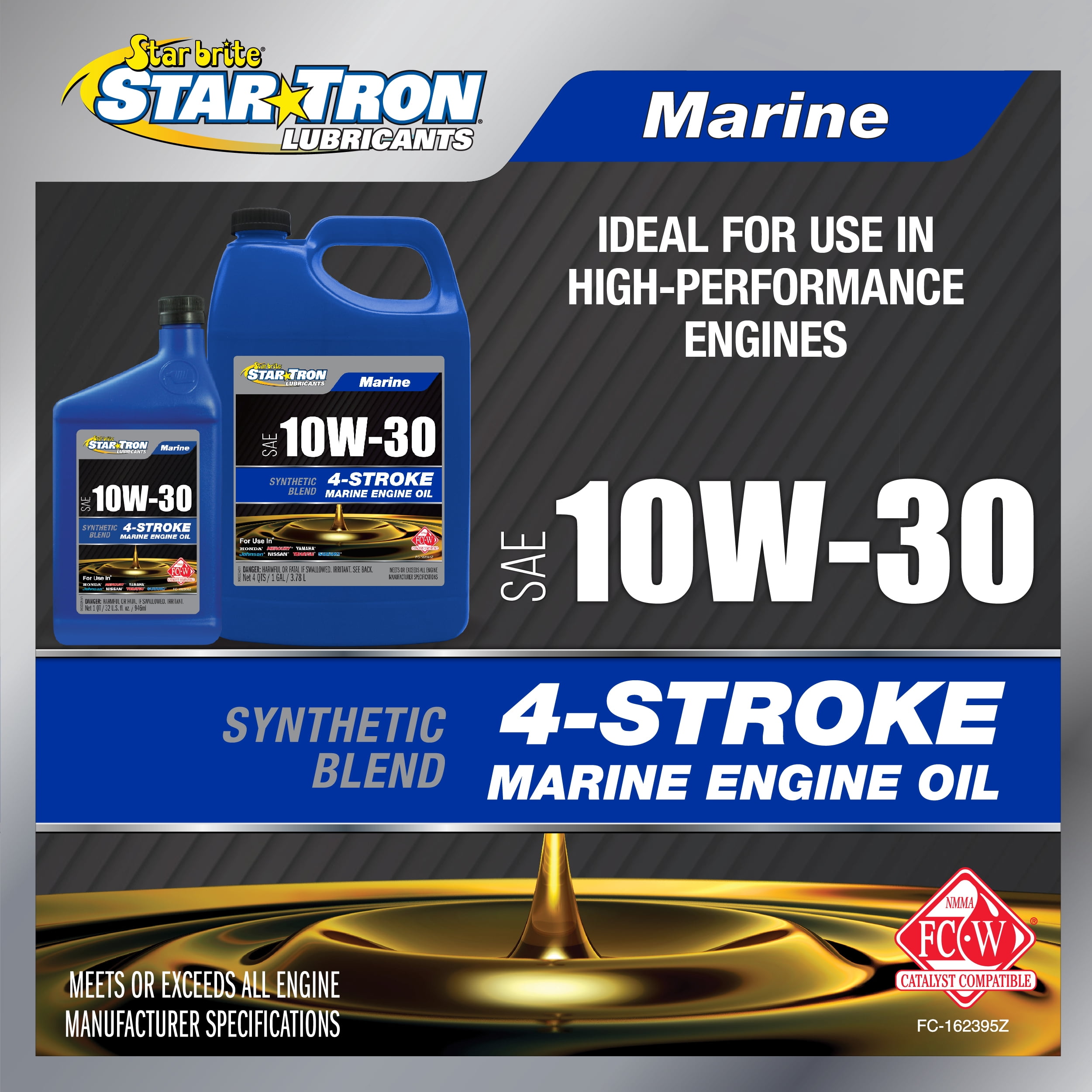 Star brite Star Tron Synthetic Blend 10W-30 Marine Engine Oil – 4-Stroke Oil for Outboards & Inboards – Superior Corrosion Protection, FC-W Certified – For Honda, Yamaha, Mercury, Suzuki & More