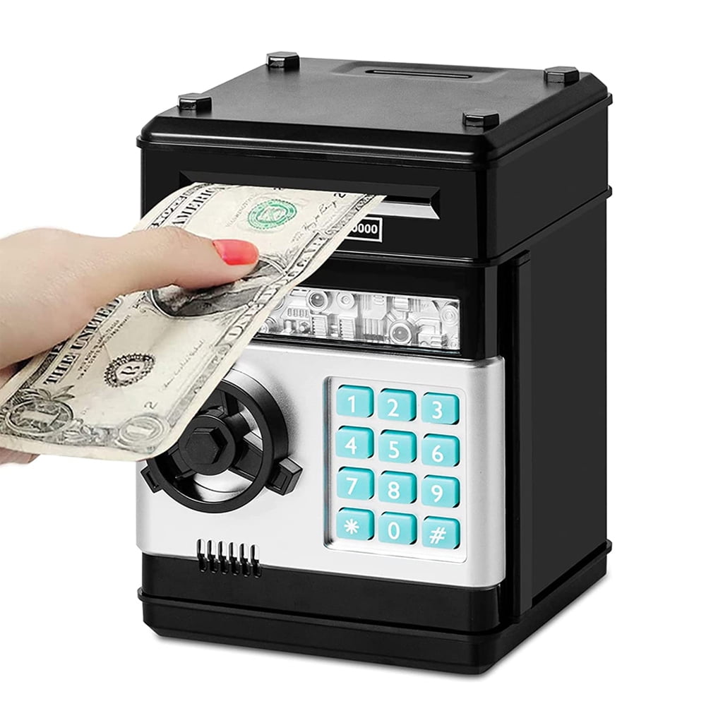 Revanom Electronic Piggy Bank Mini ATM Password Money Bank Cash Coins Saving Box for Kids Black Cartoon Safe Bank Box Perfect Toy Gifts for Boys Girls
