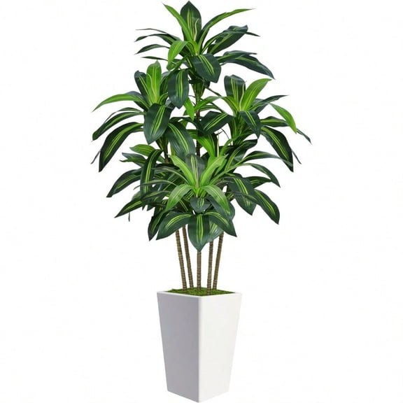 6FT Artificial Dracaena Tree Fake Tree Indoor with White Tall Planter Tall Artificial Plants Indoor Artificial Silk Tree for Home Office Decor Housewarming Gift White