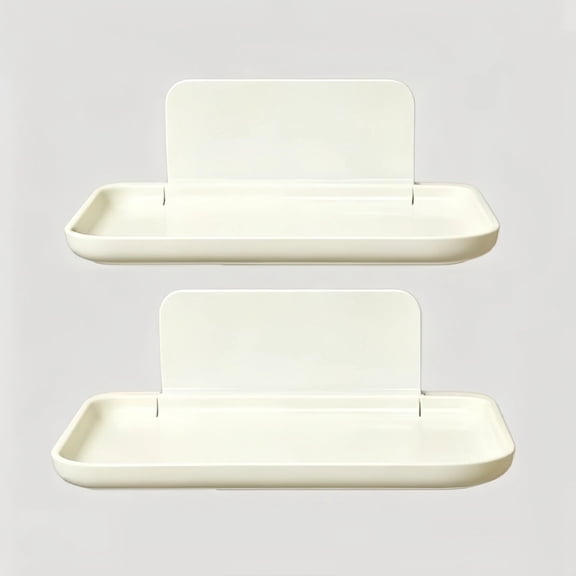 2 Pcs Small Shelf for Wall, Foldable Bedside Shelf & Small Wall Shelves No Drill Adhesive Folding Shelf, Stick-on Floating Wall Rack Organizer Tray for Bedroom Bathroom Kitchen Entryway, White