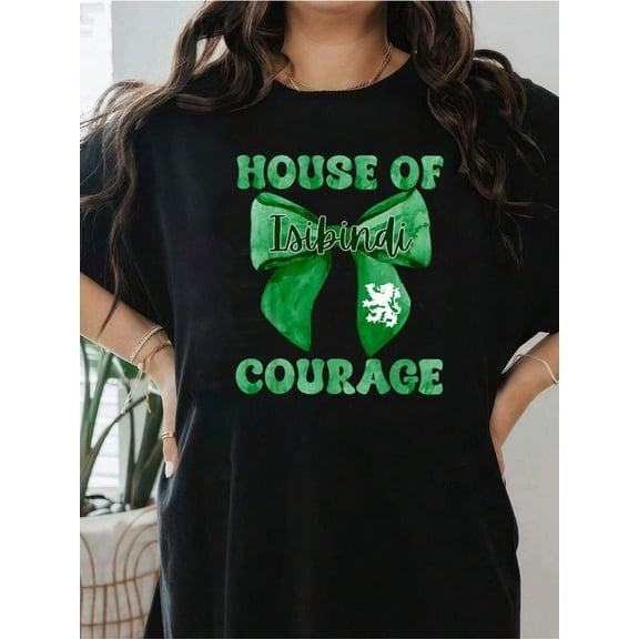 Women's Isibindi Courage Graphic Tee - Black Casual Crew Neck T-Shirt With Inspirational Design, Comfortable Knit Fabric, Short Sleeve, All-Season Wear, Casual American Minimalist Women's Graphic Pri