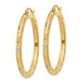 thumbnail image 2 of Primal Gold 14 Karat Yellow Gold, White and Rose Rhodium Textured Hoop Earrings, 2 of 4
