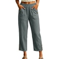 thumbnail image 2 of Capri Pants for Women Straight Leg Elastic Waist Comfy Cotton Blend Lounge with Pockets Gray Loose Cropped Size 2XL, 2 of 6