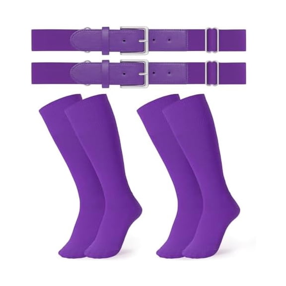 Eryueer 2 Pack Baseball Socks and Belt Combo Set Softball Socks and Belts Elastic Waist Belt for Youth and Adult Boys