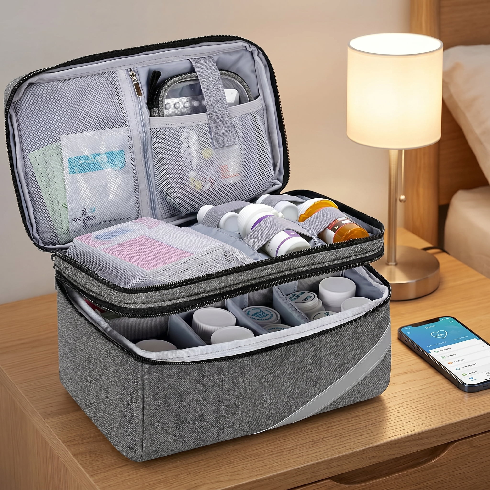 TGCUR Travel Size Pill Bottle Organizer & Medicine Storage Bag with Portable Pouch for Emergency Medication