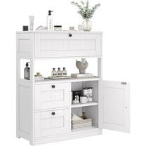 WYDK Bathroom Cabinet, Modern Bathroom Floor Storage Cabinet Organizer with 1 Door and 3 Drawers, Freestanding Cupboard for Kitchen/Living Room Use(White1/Three Drawers&One Door)