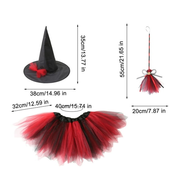 Halloween Witch Costume Set for Kids Includes Dress Skirt Witch Hat and Wand Accessories 14.96 in Hat 21.65 in Broom 15.74 in Skirt Polyester