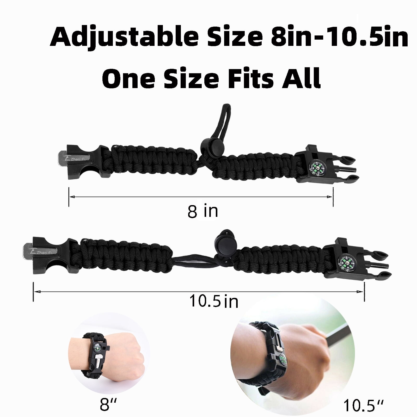 Zhao.Fu - Paracord Survival Bracelet 5-in-1 Emergency Gear Kit, 2 Pack