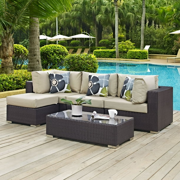 Modway Convene Outdoor Patio 5 Piece Sectional Set, Multiple Colors