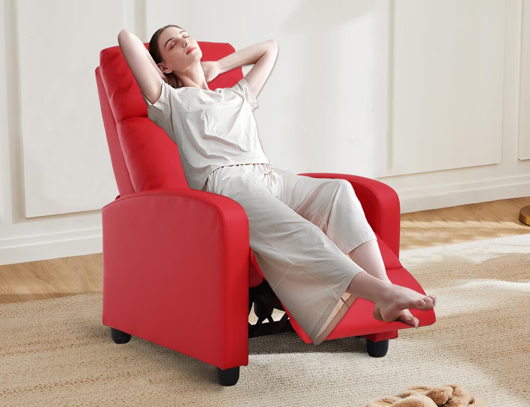 YRLLENSDAN Recliner Chair for Living Room Home Theater Seating Single Reclining Sofa Lounge with Padded Seat Backrest (Red)