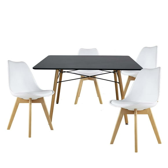 Set Comedor Oslo Mundo In Melamina 120 Negro 4 sillas Frankfurt Blanco Minimalista