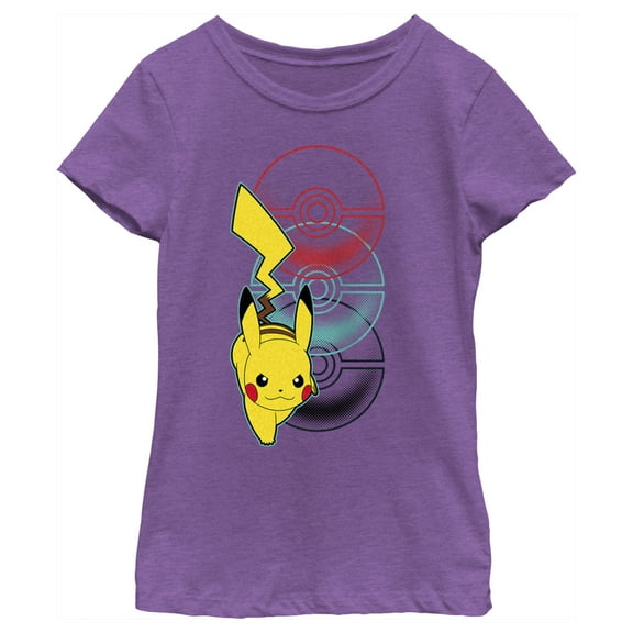 Girl's Pokemon Pikachu Poke Balls  Graphic Tee Purple Berry X Large
