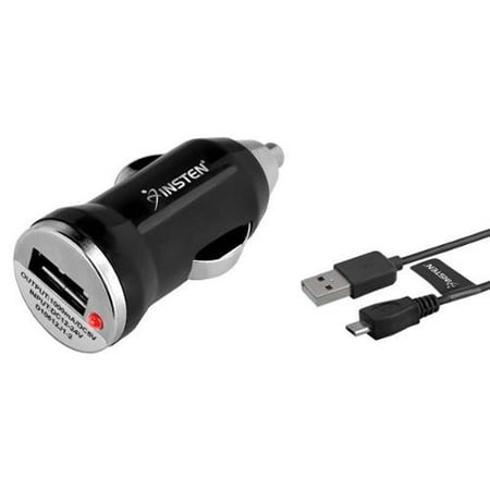 Insten Black Car Charger + 6' 6FT Micro USB Data Charging Cable For HTC Motorola LG Samsung Microsoft Nokia Huawei ZTE Asus Blackberry Coolpad Rogue Alcatel Cellphone Smartphone Tab