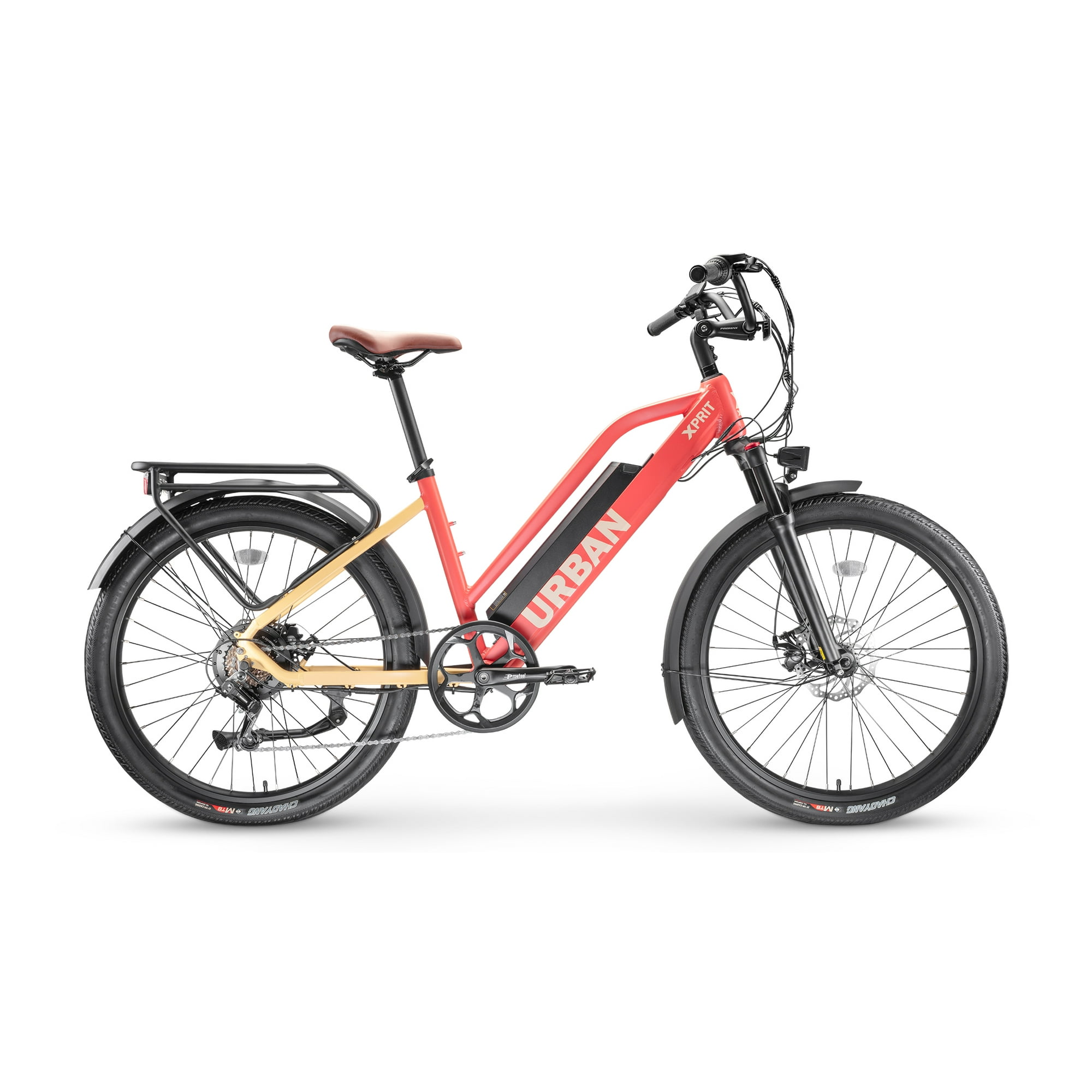 XPRIT Urban Basic Electric Bike 500W Motor 48V 13Ah Battery 28mph Top Speed 37 miles Average Mileage Grapefruit Walmart