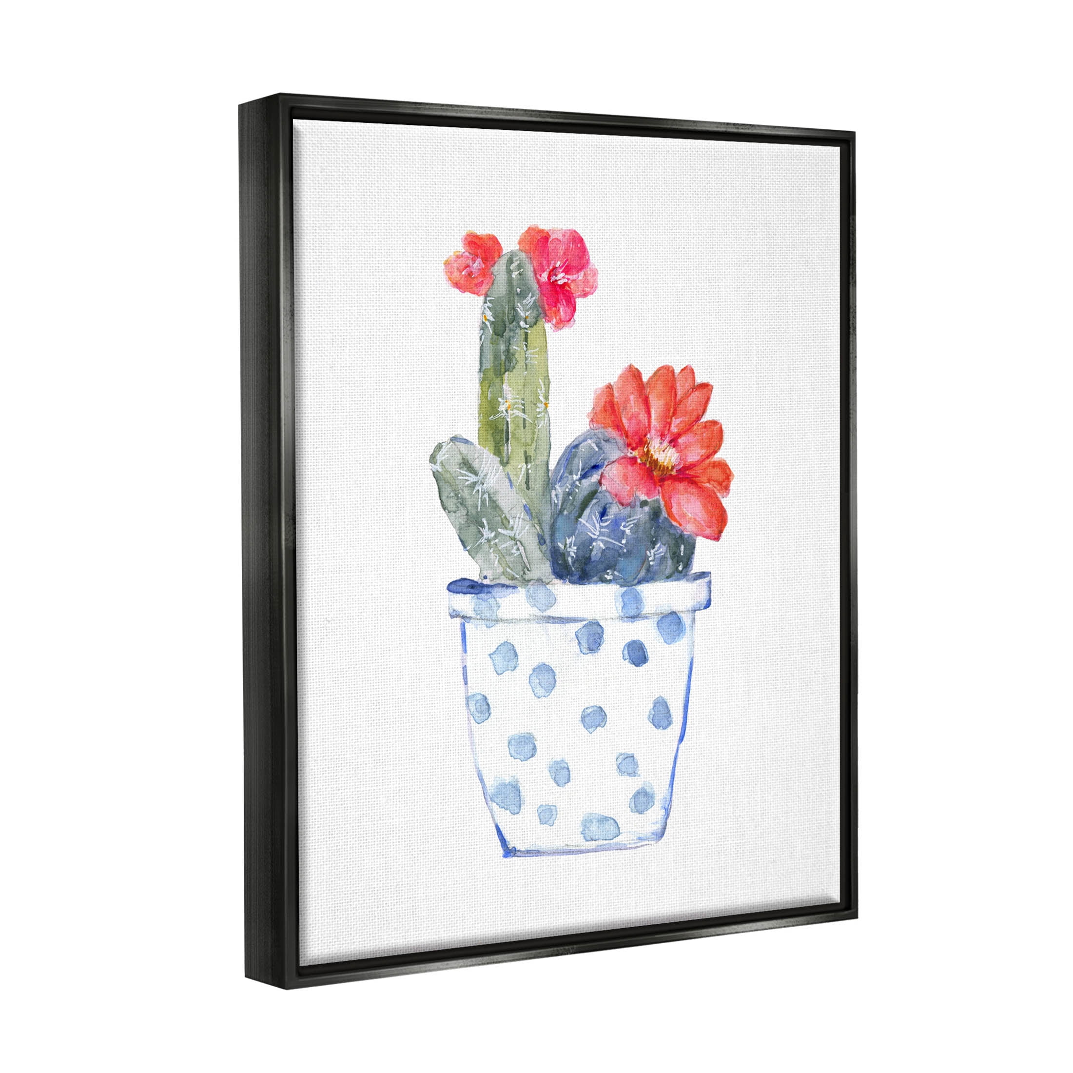 Stupell Industries Patterned Cactus Planter Graphic Art Jet Black Floating Framed Canvas Print Wall Art, Design by Sally Swatland
