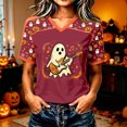 thumbnail image 2 of Yuncity Womens T Shirts Halloween Ghosts Graphic Print V Neck Tees Summer Fall Baseball Short Sleeve T-Shirts Casual Relaxed Fit Holiday Tops Size Xxl, 2 of 5