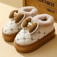 thumbnail image 3 of Zapatillas de algodón de invierno para mujer con lazos para parejas de otoño e invierno, uso doméstico en interiores, zapatillas de felpa de suela suave y gruesa para mujer, 3 of 5