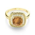 thumbnail image 2 of Gem Stone King 2.00 Ct Cushion Brown Tiger Eye 18K Yellow Gold Plated Silver Ring, 2 of 4