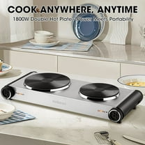 CUSIMAX 1800W Double Burner Hot Plate – Portable Countertop Cast-Iron Stove with Concealed Handle, Independent Heat Controls & Easy-Clean Black Stainless Design