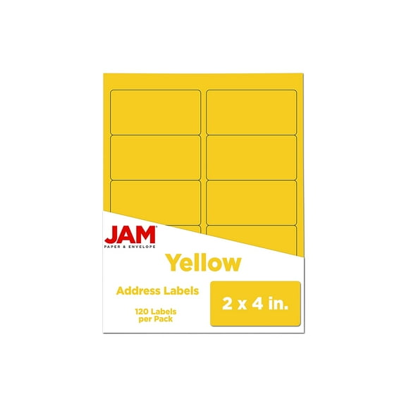 JAM Paper Laser/Inkjet Shipping Address Labels 2" x 4" Yellow 10 Labels/Sheet 12 Sheets/Pack
