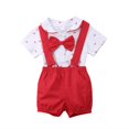 thumbnail image 3 of Newborn Infant Toddler Baby Boy Wedding Formal Suit Bowtie Gentleman Romper + Suspender Pants 2pcs Outfit Set 0-24M, 3 of 8