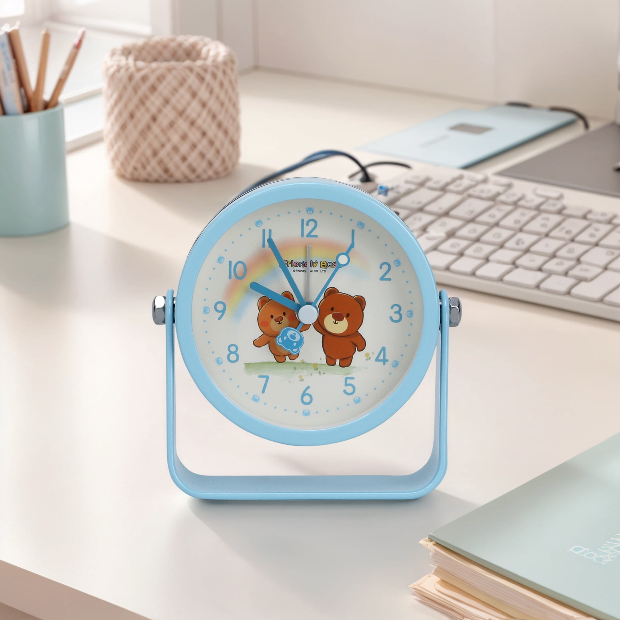 Unique Bargains Rotatable Alarm Clock with Animal Pattern Blue 3.9"L x 1.7"W x 3.7"H