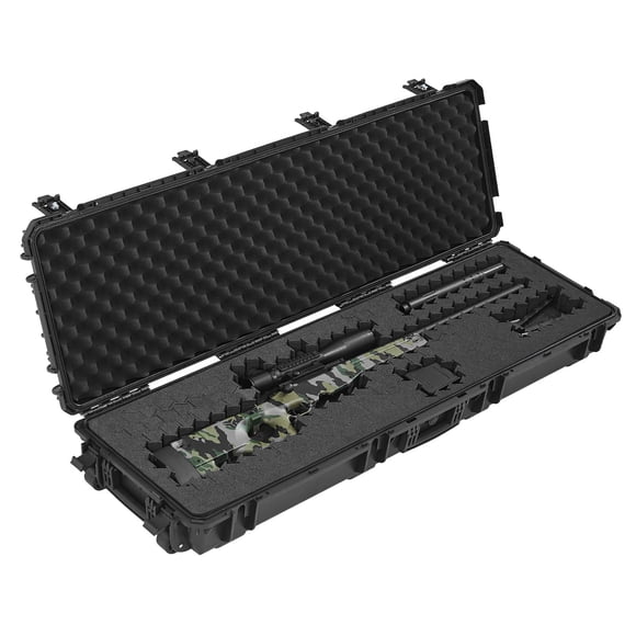 KFFKFF Hard Rifle Case, Lockable Rifle Case with Detachable XPE Foam, 50 in Gun Storage with Wheels, IP67 Waterproof, Black