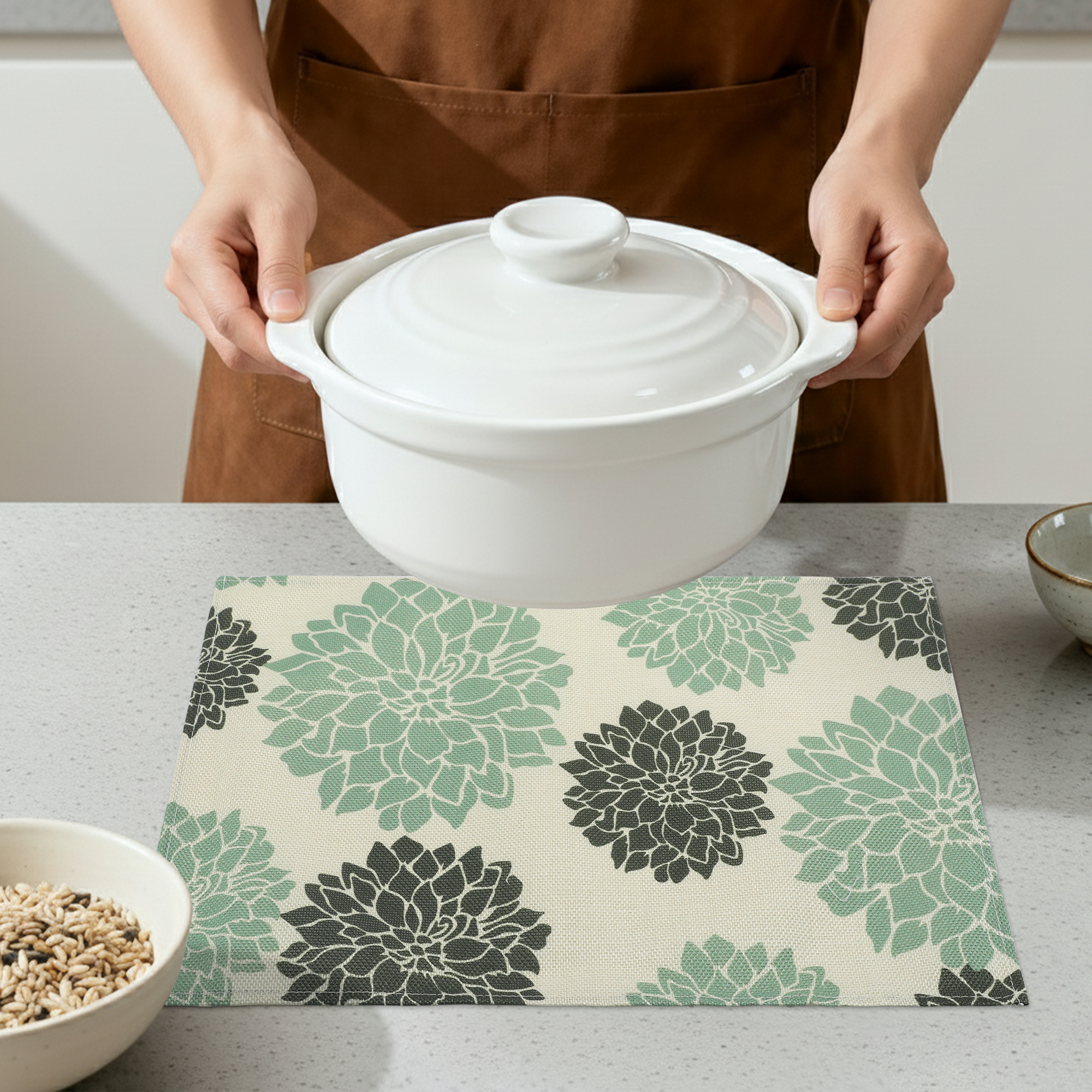 Unique Bargains Plastic Placemats Set of 6 for Dining Table Decor Indoor Floral