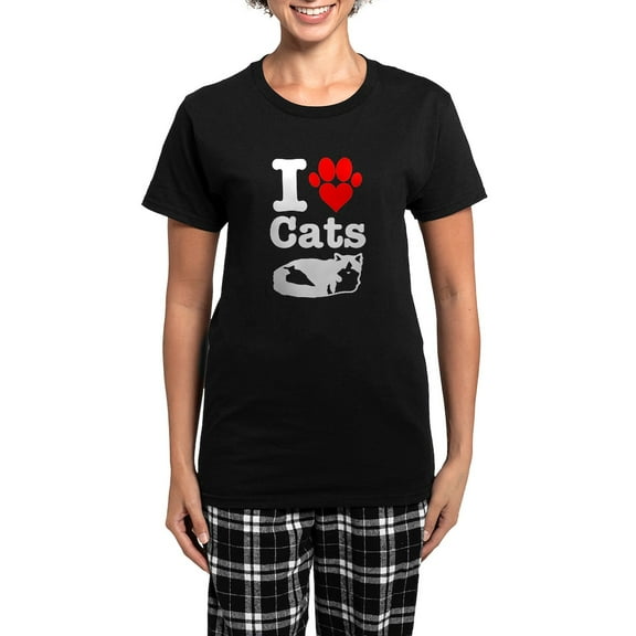 CafePress - I Heart Cats Women's Dark Pajamas - Women's Short Sleeve Print T-Shirt and Pants Dark Cotton Pajama Set